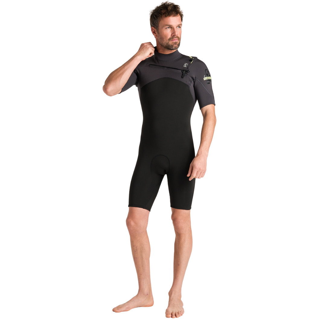 2026 C-Skins Mens NuWave Session Lite 2/ 2mm Chest Zip Shorty Våddragt C-NSEL22SHM - Black / Meteor